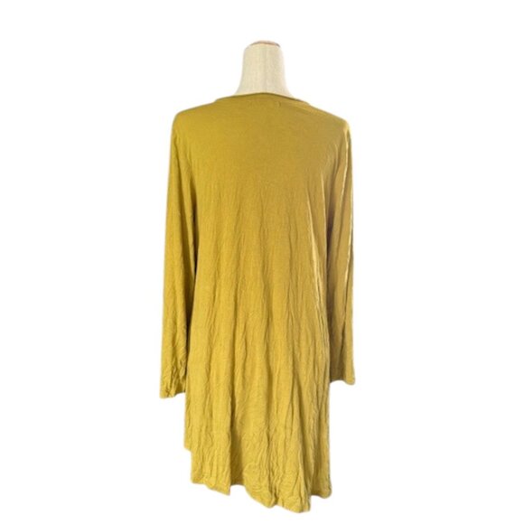 CHALET ET CECI Women Mustard Tunic Top Asymmetrical Hem Lagenlook Crinkle S NWOT - Picture 10 of 16